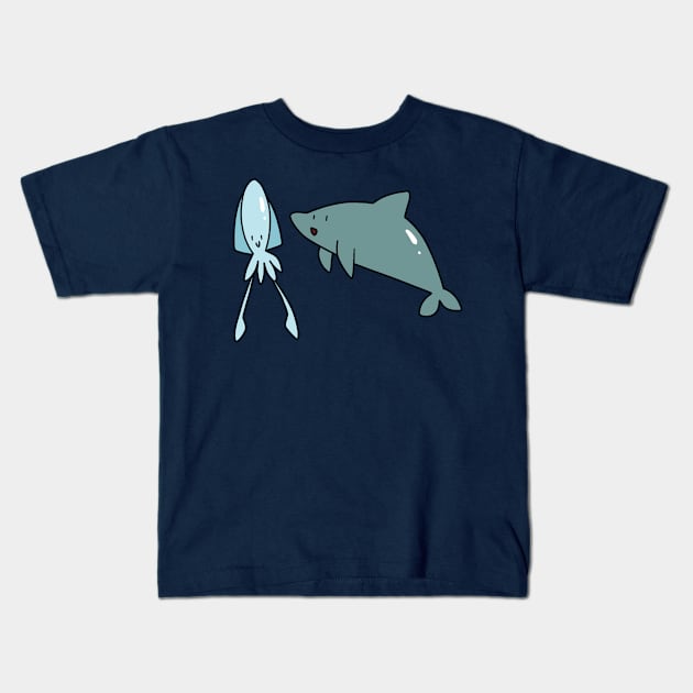 Dolphin and Squid Kids T-Shirt by saradaboru